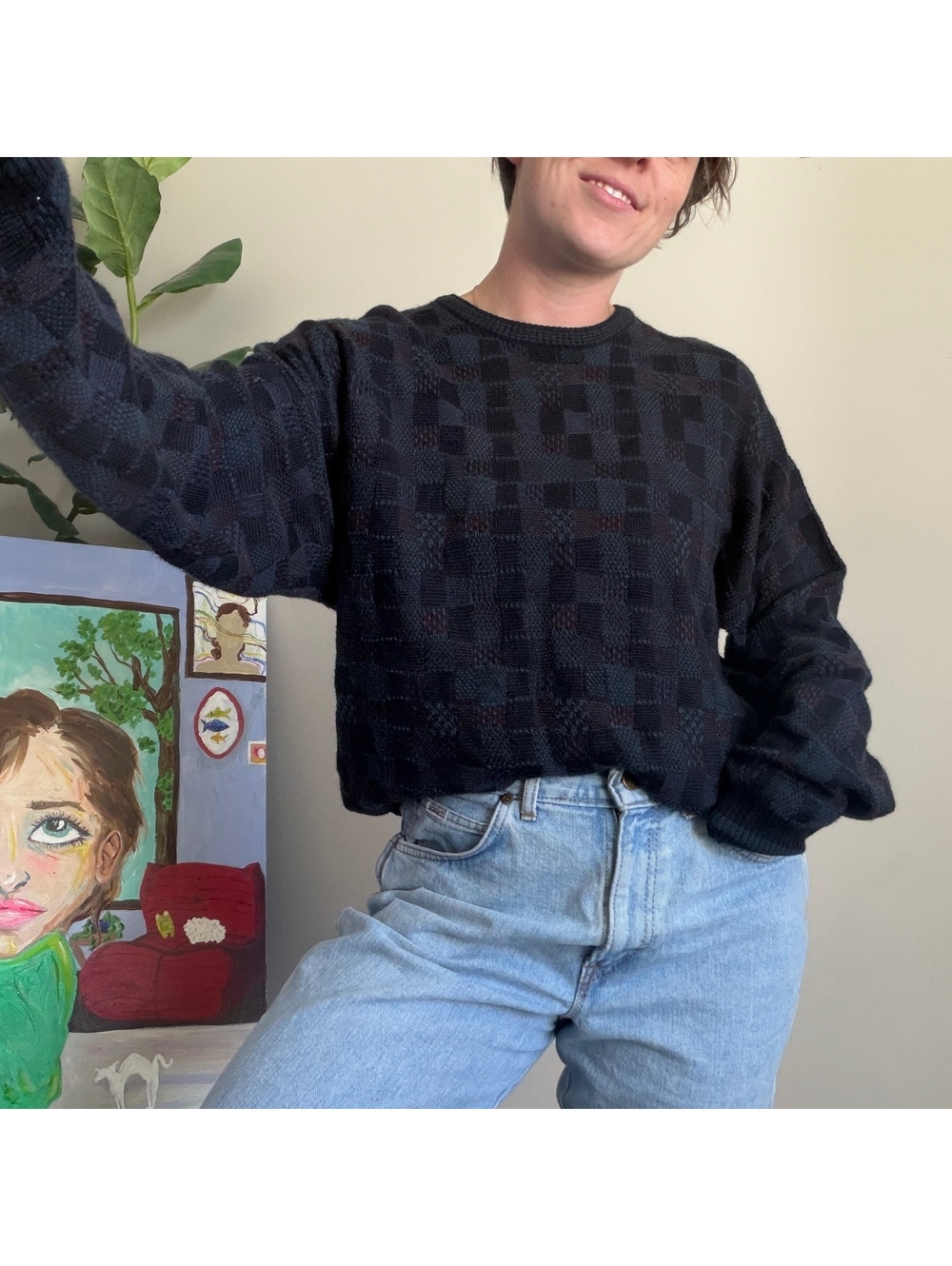 Vintage 90s grandpa sweater geometric sweater